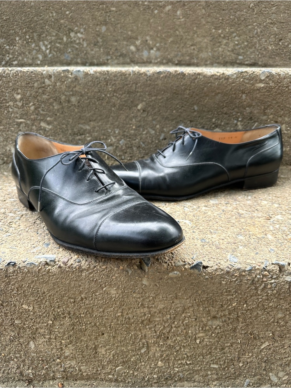 Salvatore Ferragamo Black Leather Cap Toe Oxford Lace Up Dress Shoes 13 D